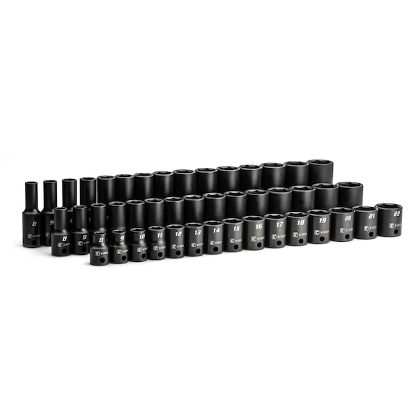 3/8 in. Drive Shallow, Semi-Deep and Deep Impact Socket Set, Metric, 8 to 22 mm, 45-Piece